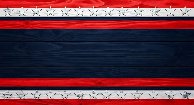 Rustic american flag wood texture background with distressed white stars and stripes, representing patriotism and national pride