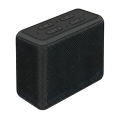 Obraz premium Minimalist Speaker in Black: A high-fidelity speaker sits atop a clean surface, its design a modern symphony of simplicity, and the audio soundscape created is rich and vibrant.