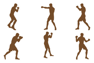 Set of vector illustrations of men's boxing silhouettes . Boxing kickboxing sport silhouette . EPS 10