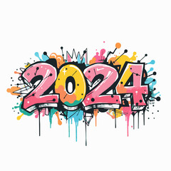 Colorful graffiti style 2024 with crown and splatters urban street art