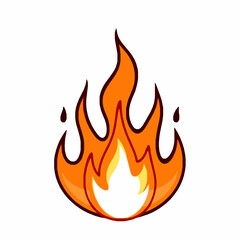 Cartoon Style Flame Icon With Orange Yellow and Red Colors on White Background fire heat