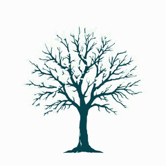 Obraz premium Silhouette of a Bare Tree with Faint Green Leaves on White Background branches winter