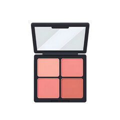 Blush Palette with Mirror: A square blush palette features a selection of blush shades for cosmetic application. This image has a clean design