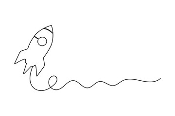 Fototapeta premium Rocket icon continuous one line drawing in minimalist style isolated outline illustration artwork