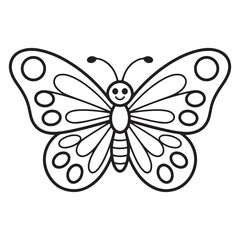 cute butterfly coloring page icon with a smiling face 
