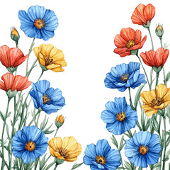 Floral Border Spring Invitation, watercolor vector, isolated on a white background.