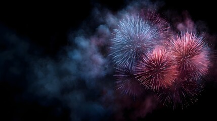 Vibrant fireworks display lights up the night sky with a dynamic multicolor explosion