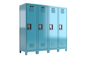 row of blue lockers, perfect for storing items isolated on white background