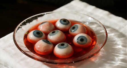 Halloween eyeballs in a punch bowl. Ai