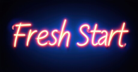 Obraz premium Bright neon sign displays Fresh Start. Red glow contrasts dark blue background. Simple typography, positive message.