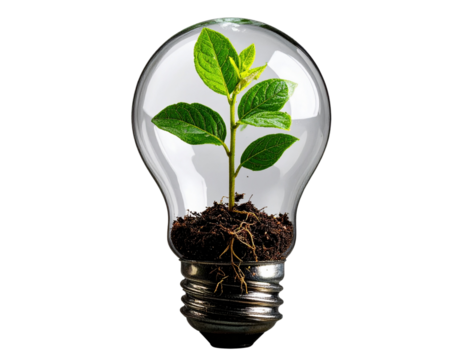 Plant Growing from Light Bulb, isolated on transparent background PNG