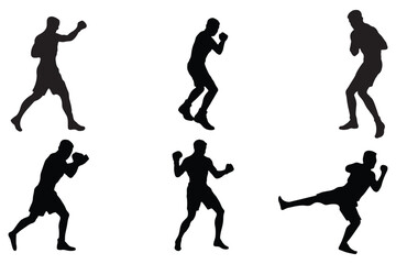 kickboxing vector silhouettes set white background different pose martial arts sport, Fighter Silhouettes eps 10