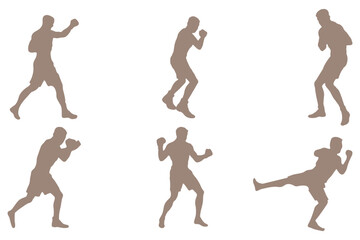 kickboxing vector silhouettes set white background different pose martial arts sport, Fighter Silhouettes eps 10