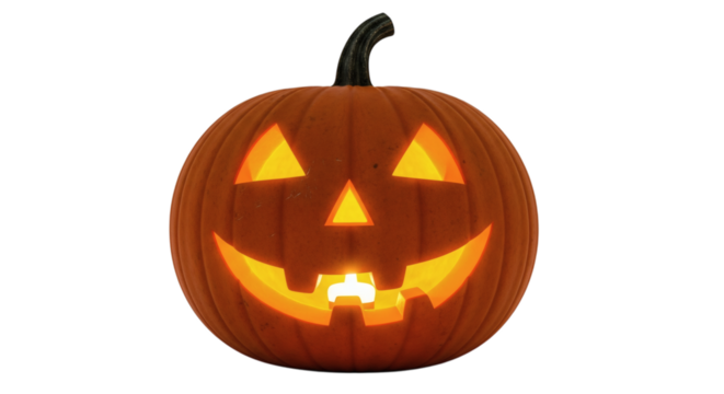 Glowing jack-o'-lantern with different shapes as facial features