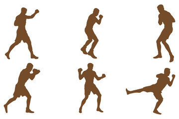 kickboxing vector silhouettes set white background different pose martial arts sport, Fighter Silhouettes eps 10
