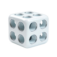 A light-gray, hollow die.  Six circular openings