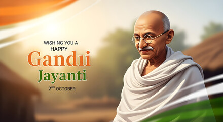 Gandhi Jayanti Vintage Style Illustration with Warm Sun Rays