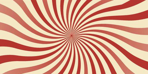 Red sunburst lines on yellow Background. Light sun rays pattern. Vintage stripes halftone radial wallpaper for poster, banner, advertising backdrop, comic or