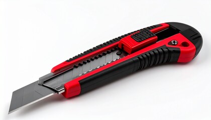 Insulated utility knife with retractable blade ergonomic grip safety lock and durable housing isolated on white background electrician cutting accessory
