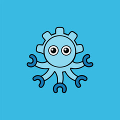 Mechanical Octopus With Gears Vector Illustration