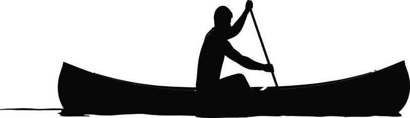 Silhouette of a Person Rowing a Canoe on Water paddling