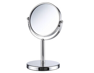 Fototapeta premium Angled Silver Tabletop Magnifying Mirror with Stand, isolated on transparent background PNG