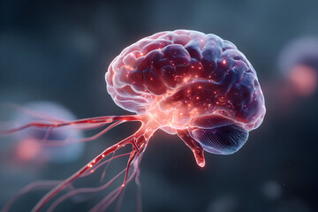 Digital rendering of a human brain with neurons