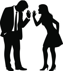 Silhouette of man and woman arguing, couple conflict communication problem, relationship stress, misunderstanding dispute, emotional tension, disagreement concept illustration