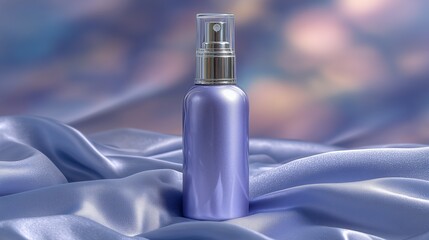 Naklejka premium Elegant Lavender Cosmetic Spray Bottle on Satin Fabric