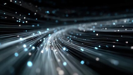Abstract glowing fiber optic strands digital data stream, 4k video footage - Powered by Adobe