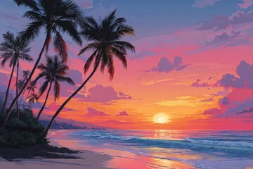 Tropical sunset beach scene