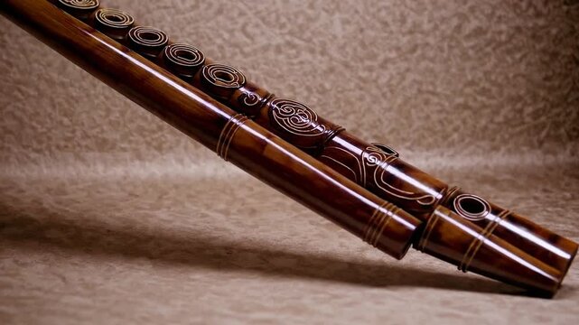 Traditional Bamboo Pan Flute Musical Instrument from Peru Displayed Against Textured Handmade Art Paper Background