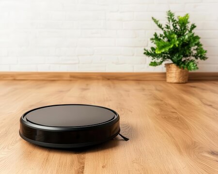 Automated robotic vacuum returning to base after completing a scheduled deep cleaning session