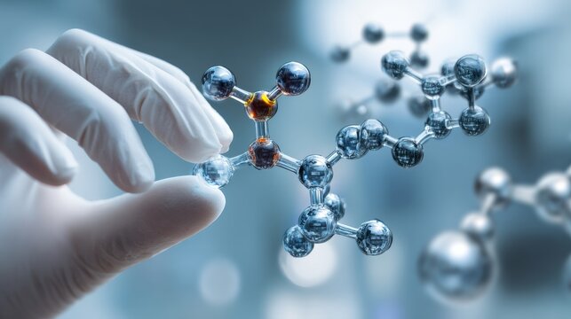 Scientists conducting experiments with molecular models and dna structures surrounded by atoms, molecules, and biotechnology equipment in a modern laboratory for scientific research - Powered by Adobe