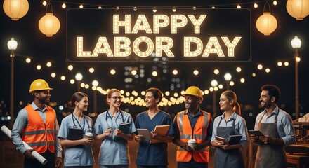 happy labor day celebration diverse essential workers