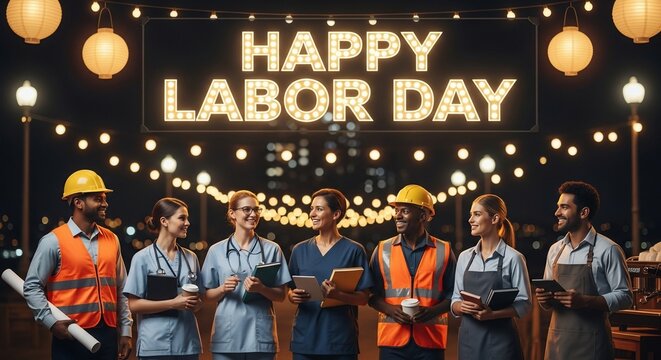 happy labor day celebration diverse essential workers
