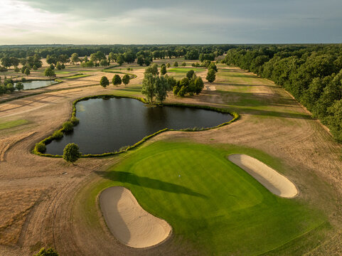 Aerial View of Dried Golf Course Landscape Affected by Drought