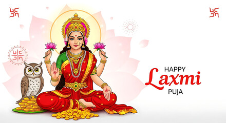 Goddess Lakshmi with Owl and Gold Coins