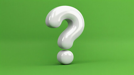 Glossy White Question Mark on Vibrant Green Background