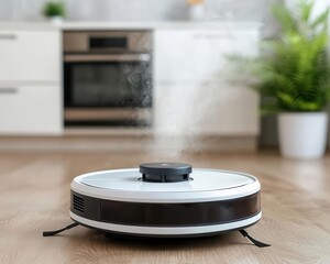 Fototapeta premium Robotic vacuum with smart dirt detection sensors automatically increasing suction in highdust areas