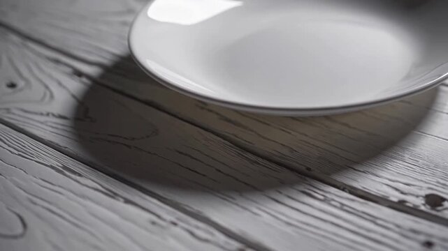 White Round Plate on white wooden table background. Perspective view White Round Plate on white wooden table background. Perspective view. restaurant