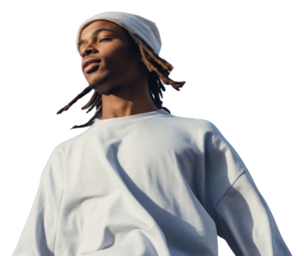PNG A black young man wearing white short matching flannel beanie portrait adult blue. - Powered by Adobe