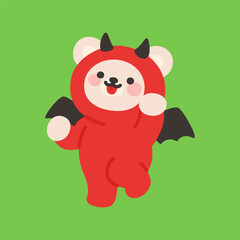 Happy Bear in Red Devil Costume with Wings
