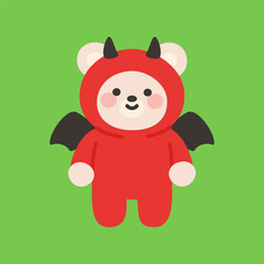 Bear in Red Devil Costume with Horns and Wings