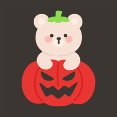 White Bear Sitting Inside Jack O Lantern Pumpkin Halloween