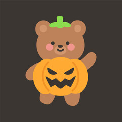Brown Bear in Pumpkin Costume Raising One Hand Halloween Cute