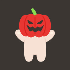 Funny Bear Wearing Jack O Lantern Pumpkin Head Halloween on Dark Background