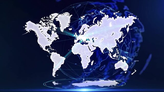 depiction of the planet Earth with glowing network of connected lines and nodes overlaid on dark abstract background