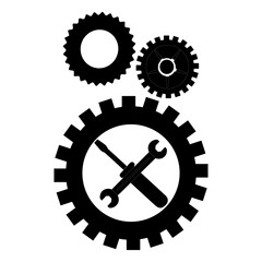 Set of wrench and gear icons in black silhouette style. Vector illustration representing mechanical tools, repair, engineering, industrial design, and machinery concept.