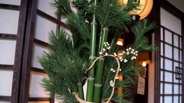 Elaborate Seasonal Ornamentation Crafted from Pine and Bamboo for the Observance of the New Year in Japan